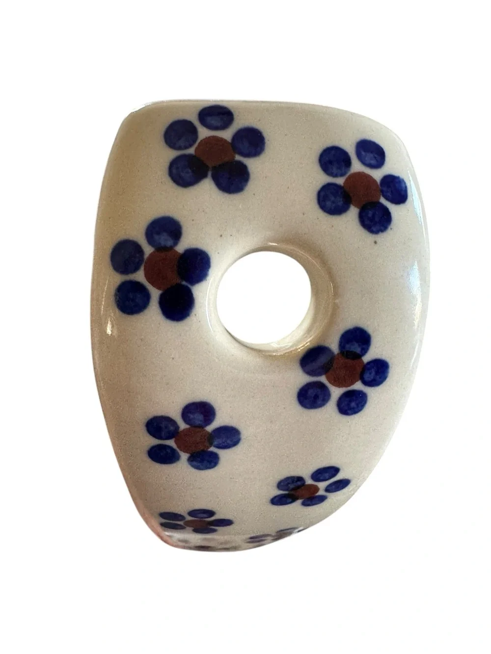 Polish pottery Cream Ceramic Ladle with Blue Flower Pattern - Home Accents